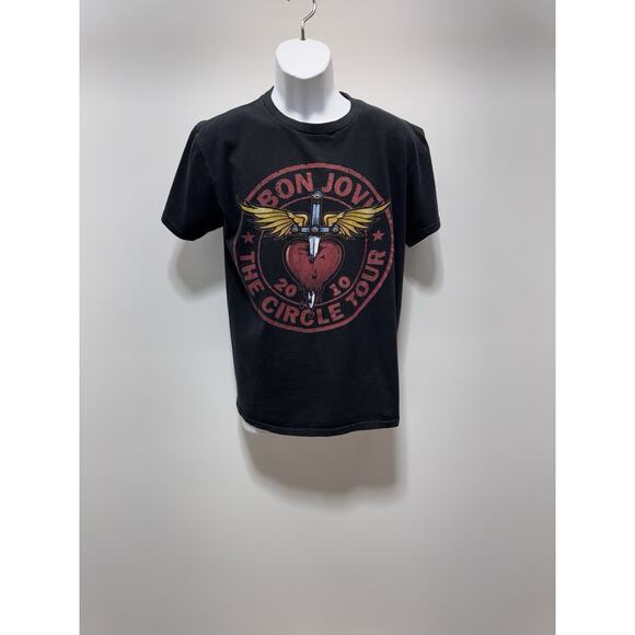 RARE BON JOVI Vintage T-SHIRT 2010 Tour Rock Band Tee 80s Eighties Hard Rock Med - Picture 1 of 6